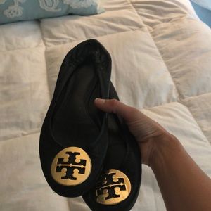 Tory Burch Black and Gold Flats